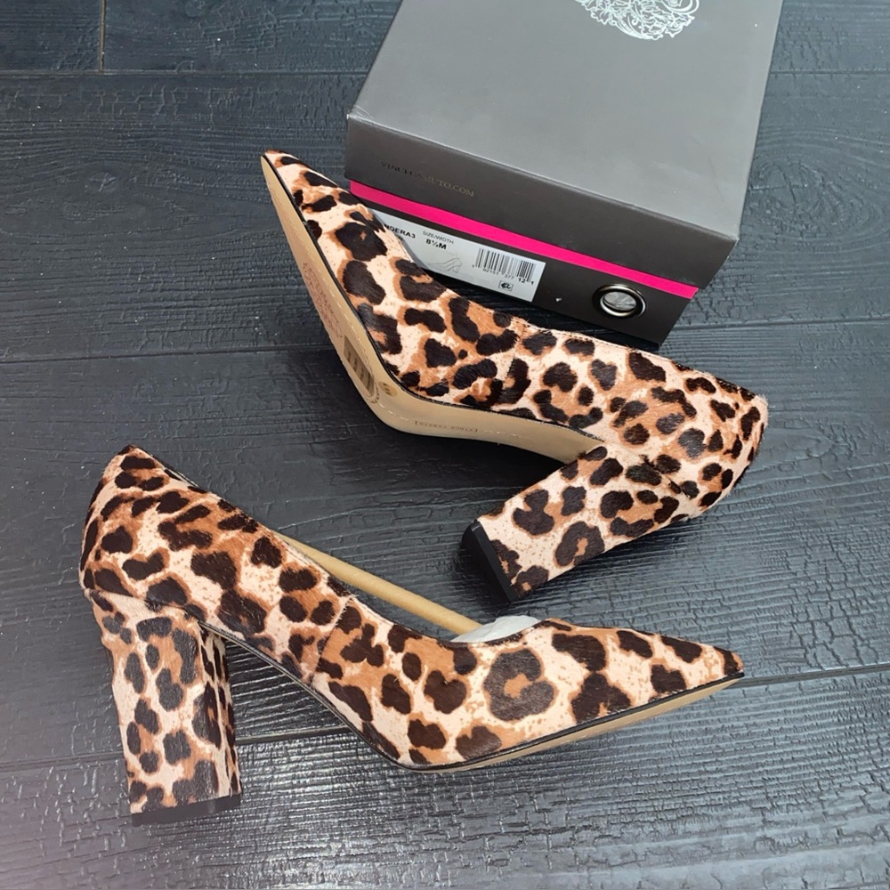 Vince Camuto Haircalf Block Heel Pumps Sz 8.5M Candera Animal Leopard Print New - Picture 5 of 16
